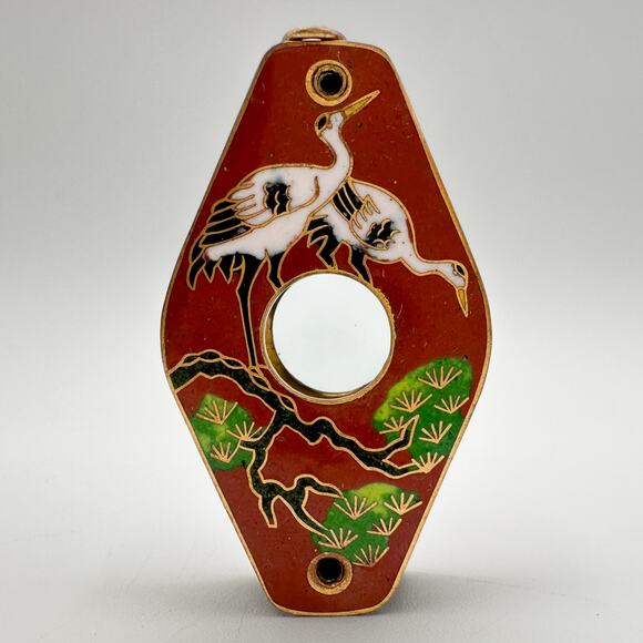Vintage Brass Cloisonné Magnifier Pendant with Asian Crane Motif - Picture 5 of 13